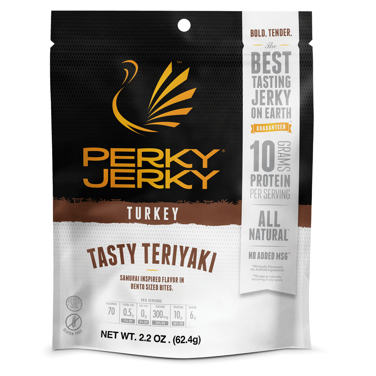 Perky Jerky Turkey Tasty Teriyaki Jerky 2.2oz Bag